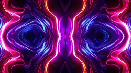 Vibrant abstract design with neon colors and symmetrical patterns, ideal for backgrounds and creative visuals.
