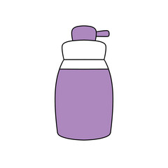 A purple bottle with a white cap. It is a bottle of perfume