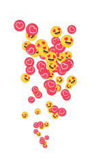 A steady rising stream of love and heart eyes emojis on Social media platforms. Concept reacting to a popular and viral post or video. Graphic effects.