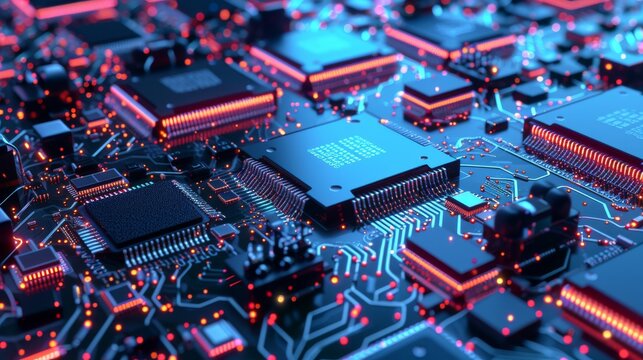 Circuit Board with many CPU Processors in the server room of the data center. Microchips Starting Artificial Intelligence Digitalization of Neural Networking, Cloud Computing Data Digital Move