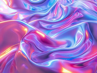 Obraz premium Featuring a holographic background with a fluorescent gradient, showcasing glossy and shimmering hues for a futuristic visual appeal. Glossy texture with iridescent effect. AI