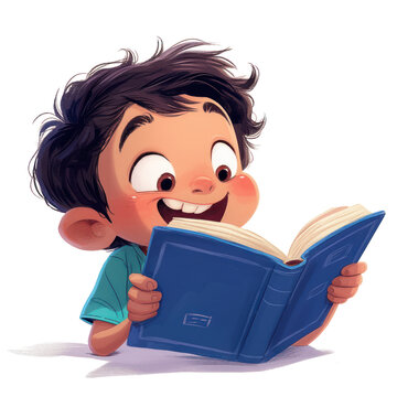 recommend clip art: illustration of an Indian schoolboy reading a comic book isolated on transparent background, png