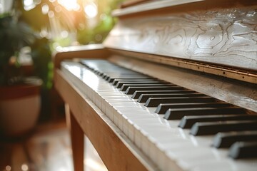 Close Up of Piano With Potted Plant in Background