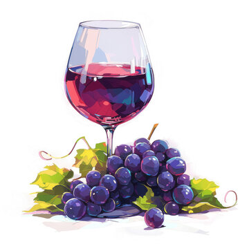 glass of vine with grapes isolated on transparent background