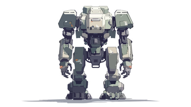Sci-fi mech soldier standing on a white background. 