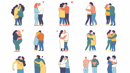 Set of people hugging cancer day set flat vector isolated