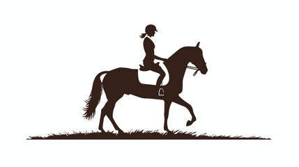 Silhouette of athlete riding a horse. The horse stands - obrazy, fototapety, plakaty