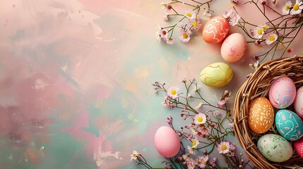 happy easter illustration on pastel colour background