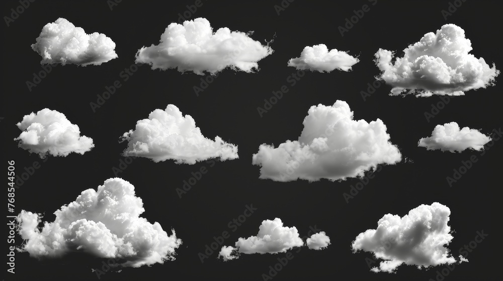 Poster On a black background, white clouds are isolated