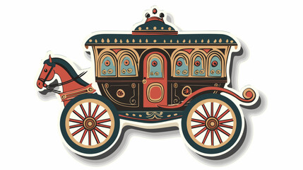 Stylish icon in paper sticker style retro carriage flat