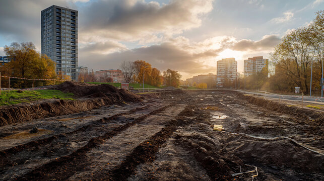 Unfinished construction site foundation of a building or civil structure