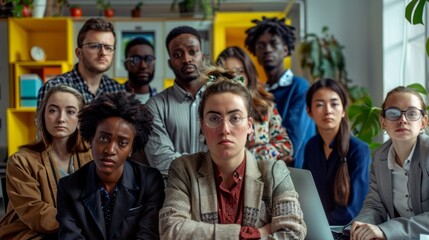 Portrait of a multicultural group of friends stress and serious in the workplace, Diversity and inclusion - obrazy, fototapety, plakaty