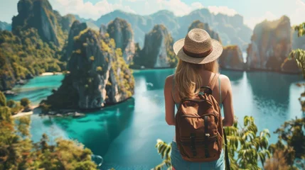 Foto op Canvas The beauty of travel and adventure with a dynamic shot of a solo traveler exploring an exotic destination © CYBERUSS