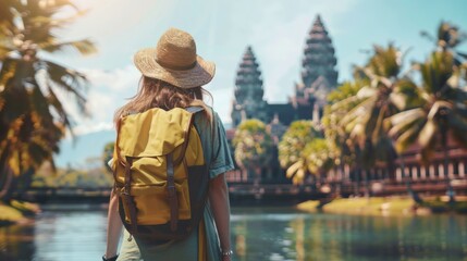 The beauty of travel and adventure with a dynamic shot of a solo traveler exploring an exotic destination