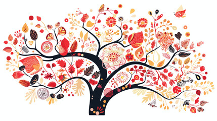Vector design with abstract hand drawn tree with decor