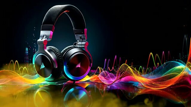 headphones and colorful music notes