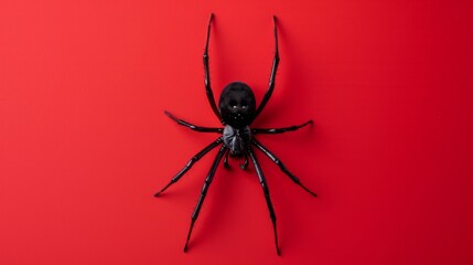 Black widow spider on a red background. Dangerous latrodectus insect.