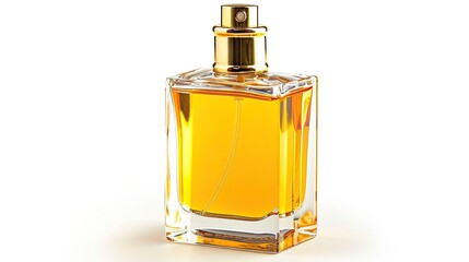 Bright yellow perfume bottle on white