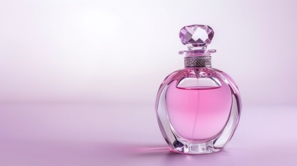 Obraz na płótnie Canvas Elegant pink perfume bottle on purple