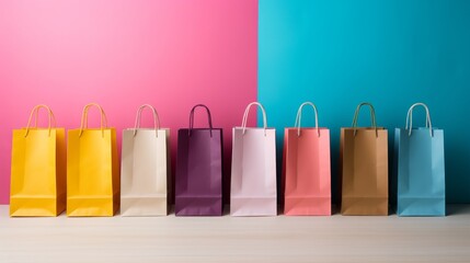 Woman holding colorful paper shopping bags on white background for stylish shopping concept - obrazy, fototapety, plakaty