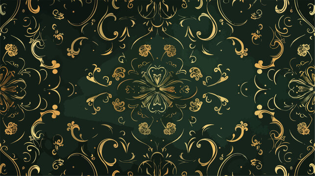 Vintage pattern on dark green background with golden 