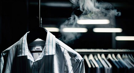 Wispy tendrils of steam rise from a freshly ironed shirt hinting at the warmth and care that went into its preparation, concept of Attention to detail, created with Generative AI technology  - obrazy, fototapety, plakaty
