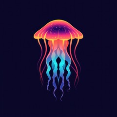 Vibrant Neon Jellyfish Illustration With a Flat Design Against a Dark Background
