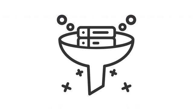 Animated data filtering with server and filter connected. Ideal for remote work, technology, connectivity concepts in business presentations, educational materials marketing collateral and database