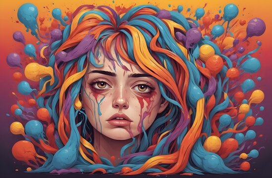 depression and anxiety heavy burden illustration with colorful style art