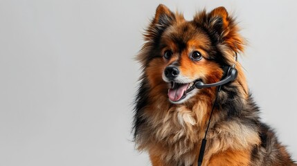 Friendly Samoyed Call Center Agent Sitting with Headset