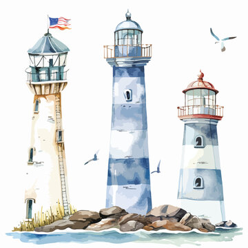 Lighthouses Clipart Nautical Ocean Watercolor clipart