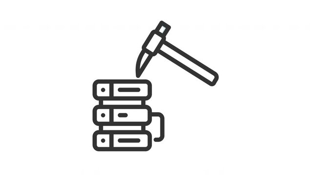 Animated data mining with illustration of a server connected and hammer. Isolated useful for computer, network, technology, internet, server, database, connection and cloud computing design element