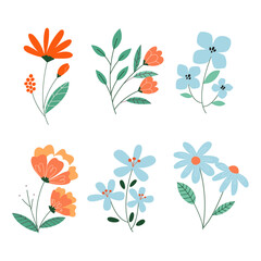 vector organic flat flower collection on white