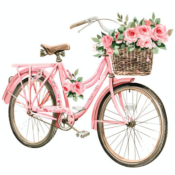 Pink floral lovely bike clipart clipart isolated on white