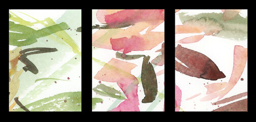 A set of watercolor backgrounds with a place for text.  Hand-drawn illustration.