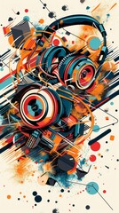 Vibrant Headphones in Abstract ADHD Music Symphony