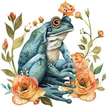 Prince Frog Clipart Floral clipart isolated on white
