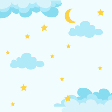 vector flat style moon stars and clouds background design
