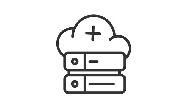 Animated hybrid with illustration of a server connected and cloud. Isolated useful for computer, network, technology, internet, server, database, connection and cloud computing design element
