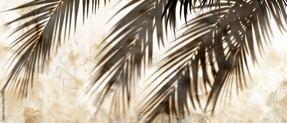 Poster the background wall has a monotone tone with shadows cast by palm trees