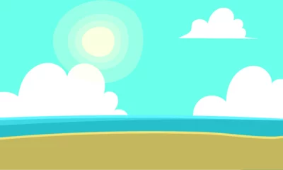 Tuinposter Vector tropical beach with sea background © Nganhaycuoi