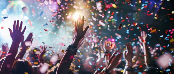 Picture of a rock concert, music festival, New Year's celebration, party in a club, dance floor,...