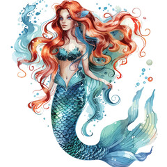 Summer mermaid with brushair fantasy drawing digital