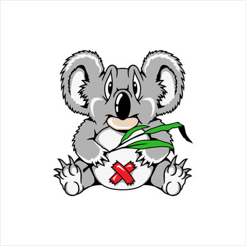 Vector animal koala is sitting and eating green grass can be used as graphic design, sticker 
