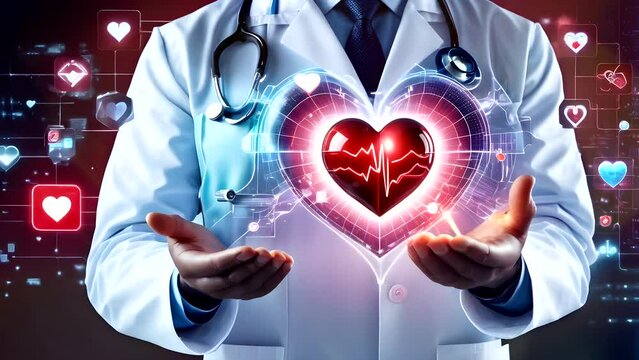A doctor with heart beat. Seamless looping time-lapse 4k video animation background