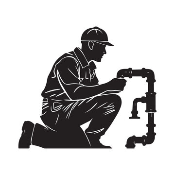 recommend clip art: Plumber silhouette working on pipes clipart black and white