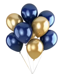 Foto auf Glas blue and gold balloons celebrate birthday, anniversary, party, wedding and father's day © Top image