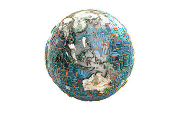 The globe consisting of electronics, isolated on a transparent background, Generative AI