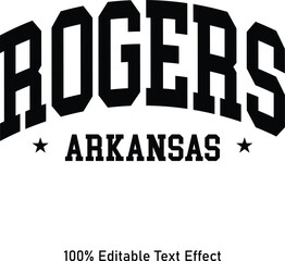 Rogers text effect vector. Editable college t-shirt design printable text effect vector