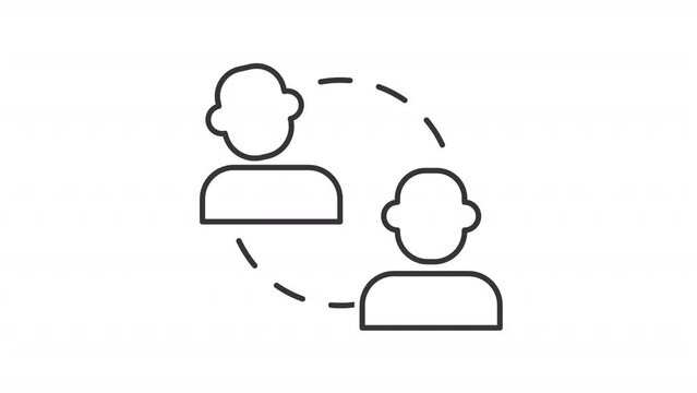 Consumer to customer line animation. Online interaction animated icon. Alternately shaking head. Social network. Black illustration on white background. HD video with alpha channel. Motion graphic